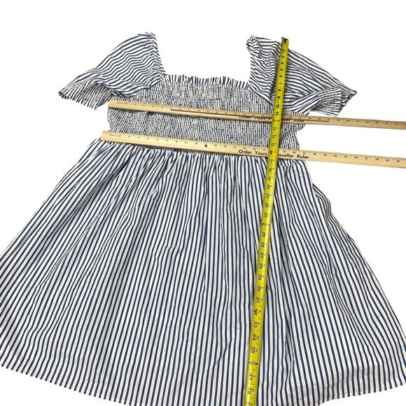 Draper James | Cam Smocked Dress in Blue White Shirting Stripe Sz 2X MSRP: $95 - Picture 6 of 16